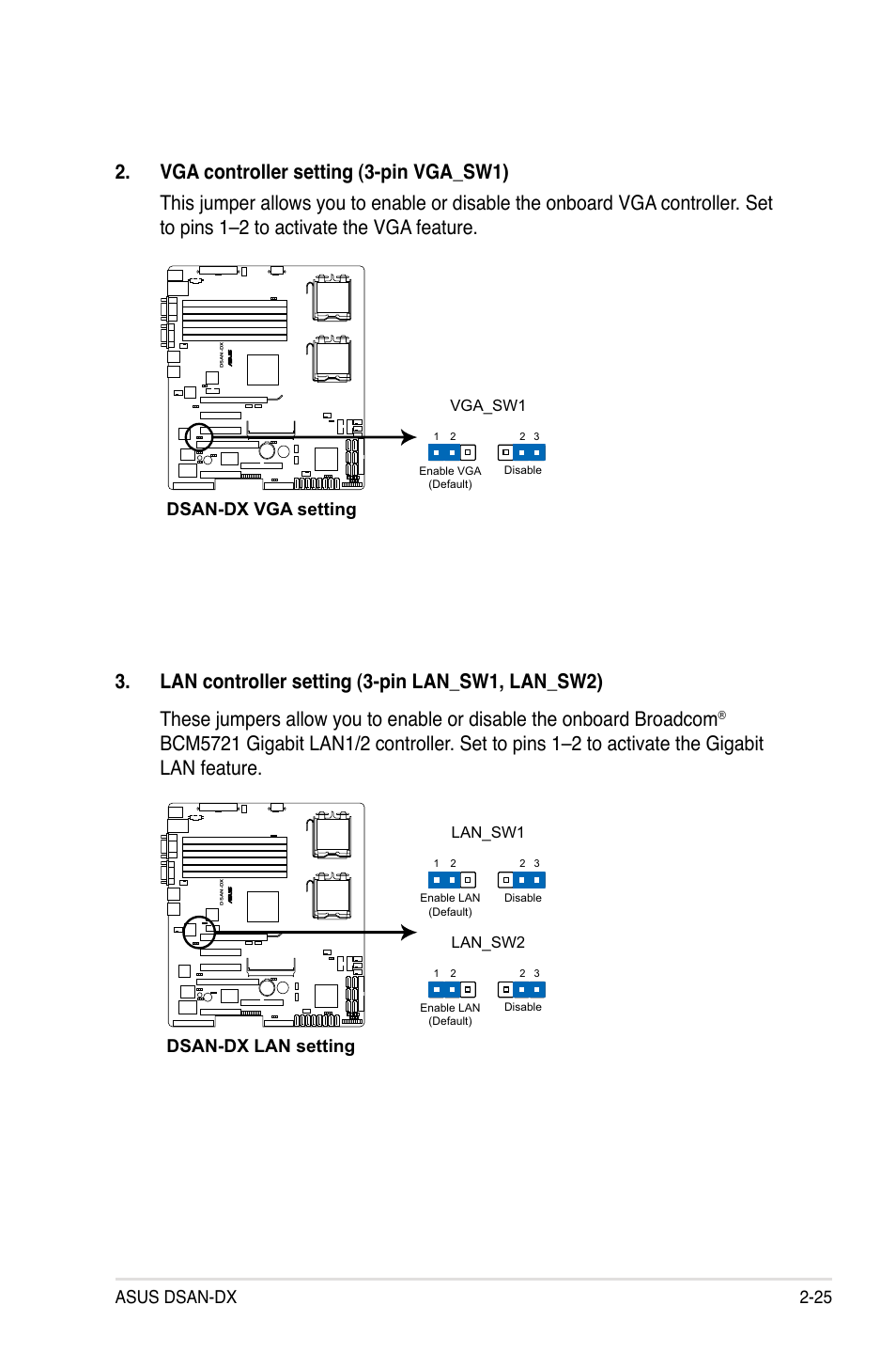 Asus dsan-dx 2-25, Dsan-dx vga setting, Dsan-dx lan setting | Asus DSAN-DX User Manual | Page 45 / 162