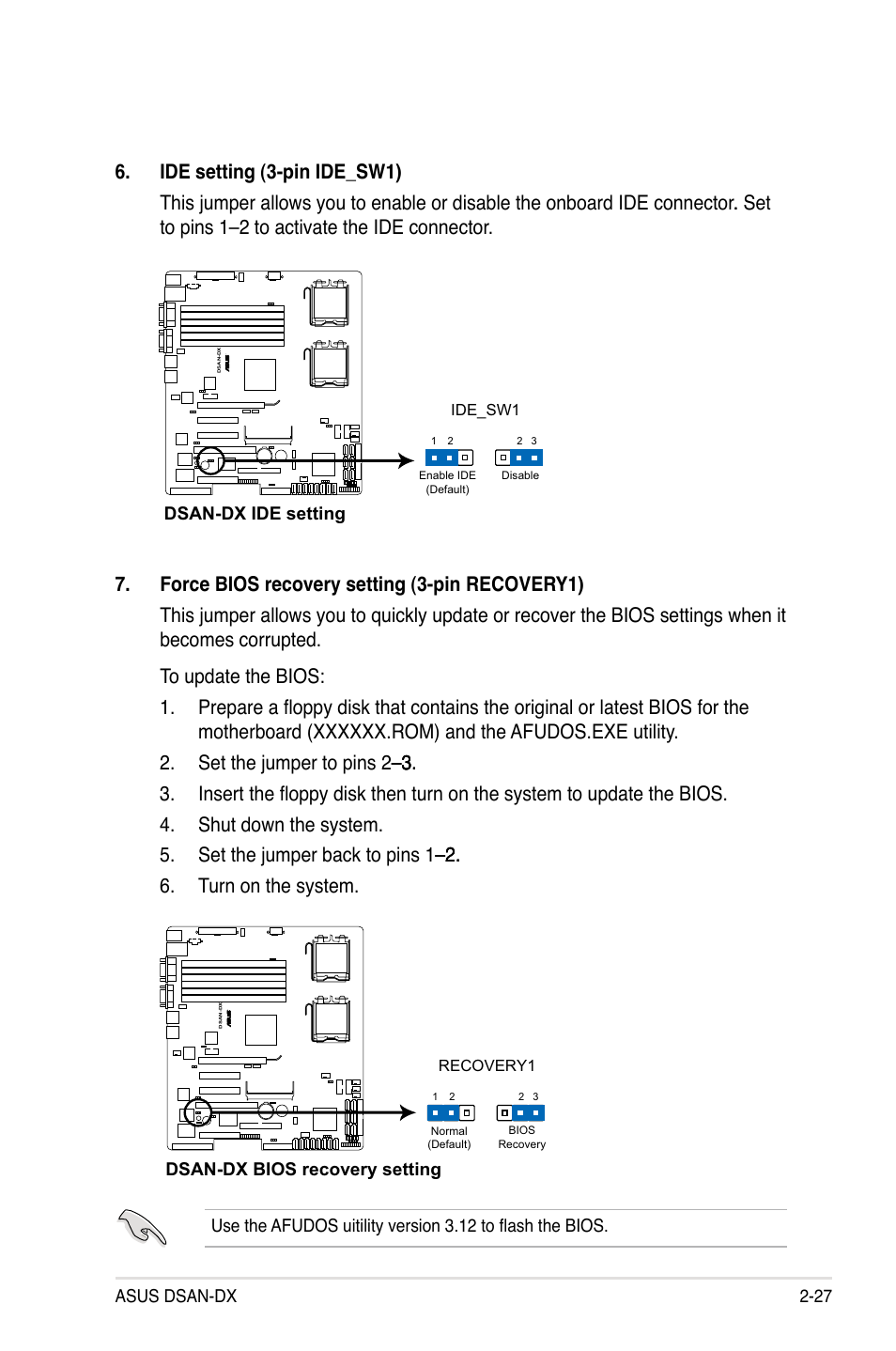 Asus dsan-dx 2-27, Dsan-dx ide setting, Dsan-dx bios recovery setting | Asus DSAN-DX User Manual | Page 47 / 162