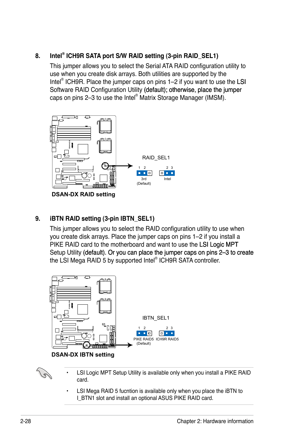 Ich9r sata controller, Intel, Matrix storage manager (imsm) | Asus DSAN-DX User Manual | Page 48 / 162