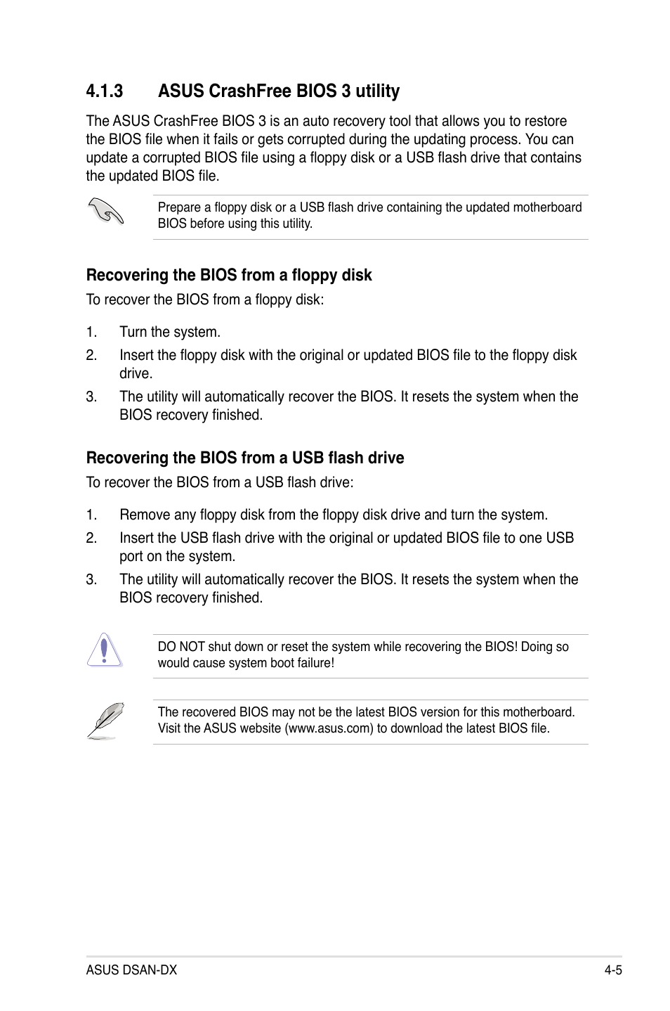 3 asus crashfree bios 3 utility | Asus DSAN-DX User Manual | Page 69 / 162