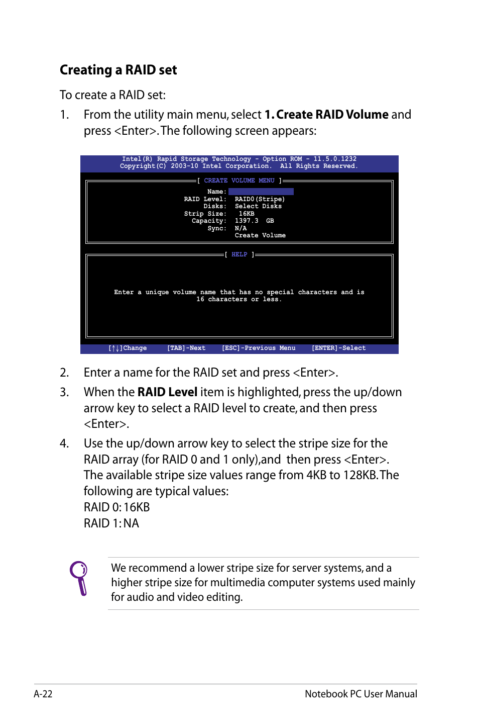 Creating a raid set | Asus G75VX User Manual | Page 100 / 126