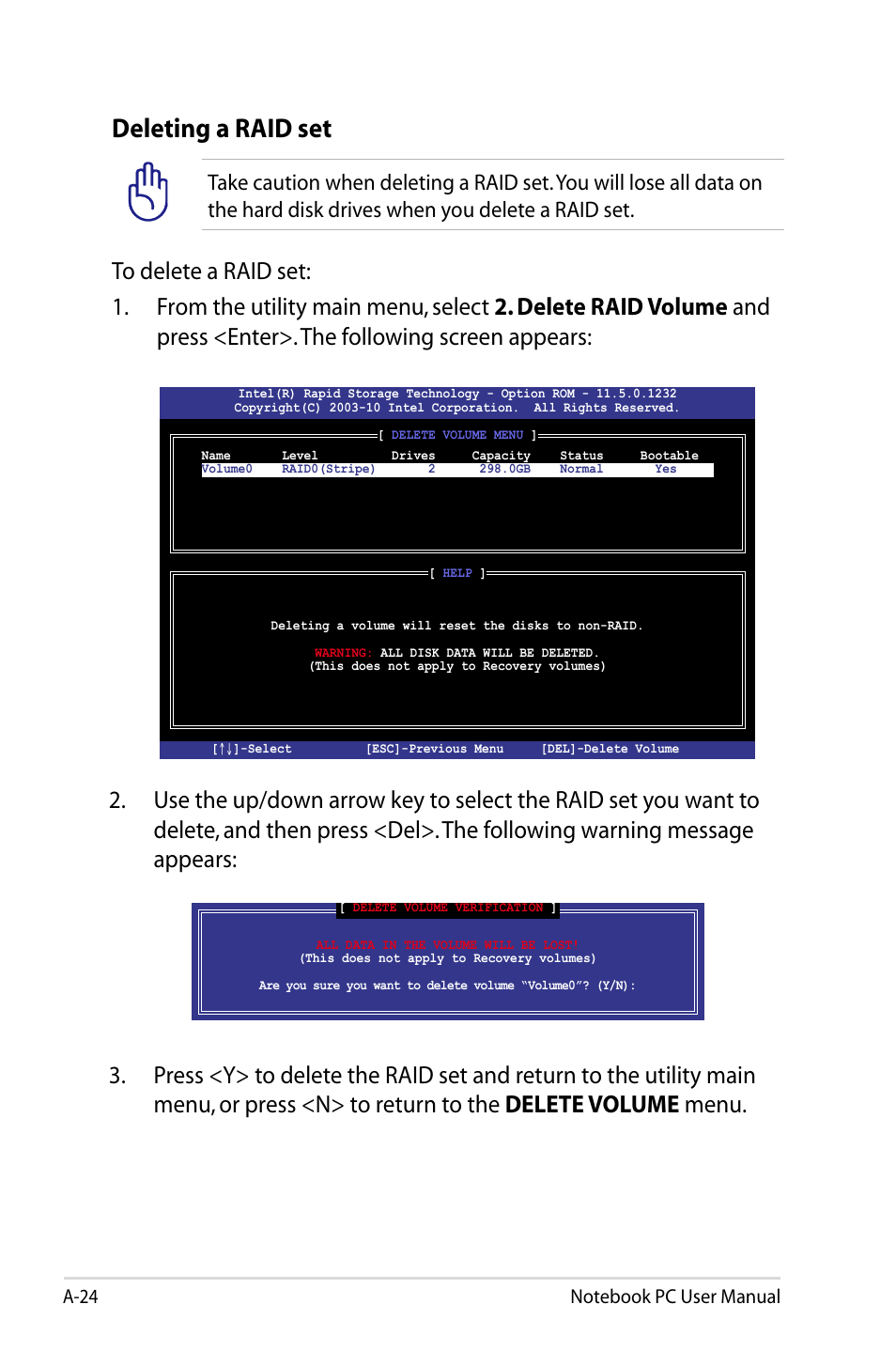 Deleting a raid set | Asus G75VX User Manual | Page 102 / 126