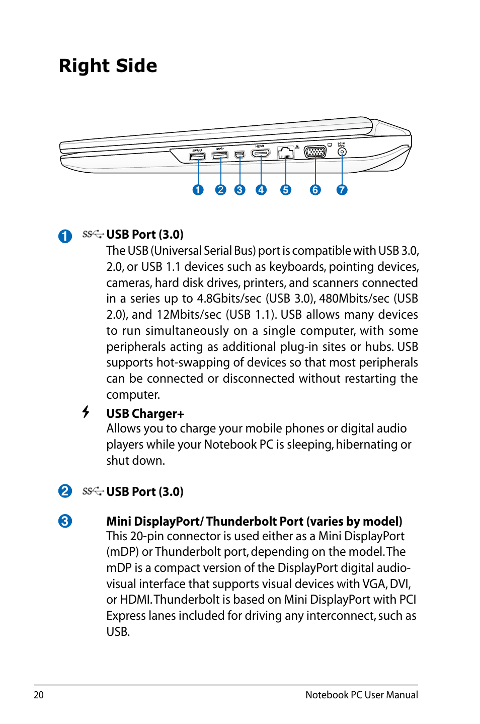 Right side | Asus G75VX User Manual | Page 20 / 126