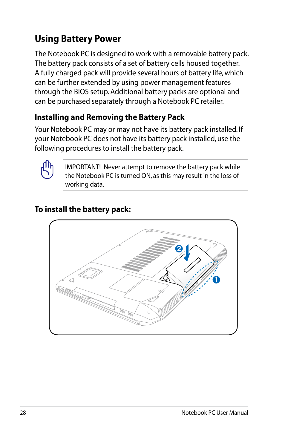 Using battery power | Asus G75VX User Manual | Page 28 / 126