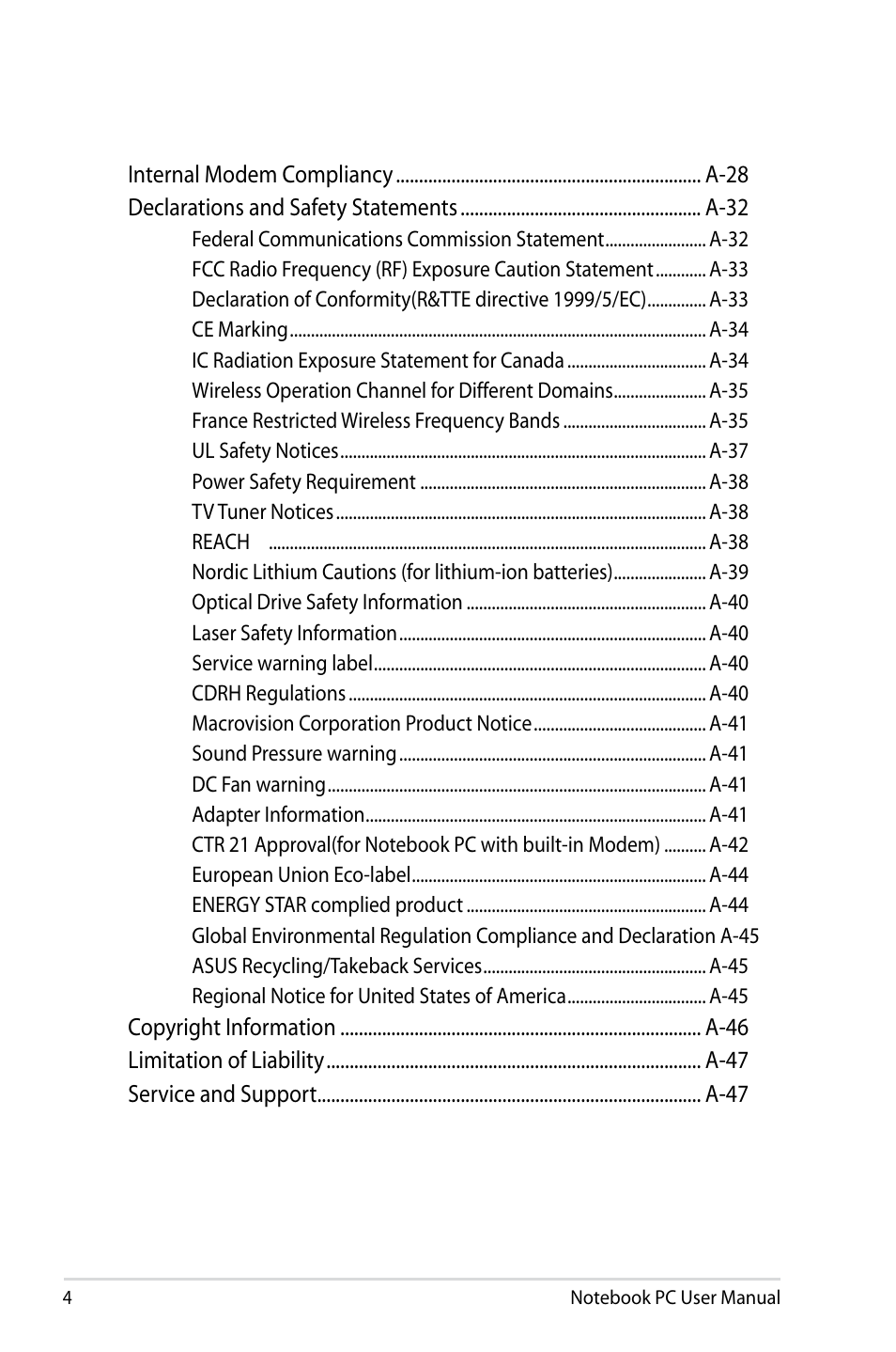 Asus G75VX User Manual | Page 4 / 126