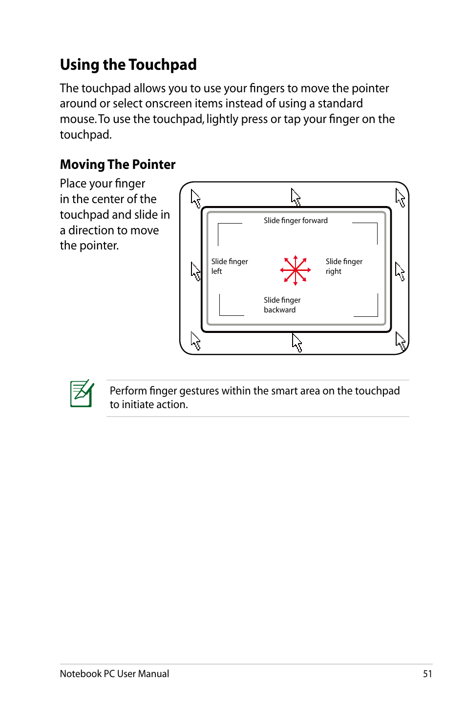 Using the touchpad, Moving the pointer | Asus G75VX User Manual | Page 51 / 126