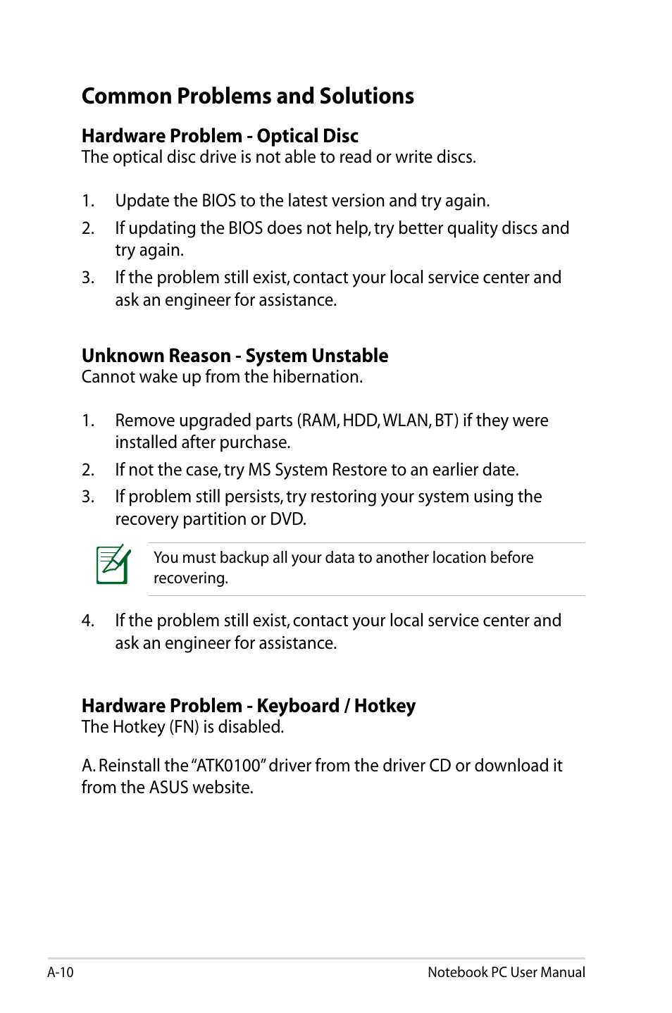 Common problems and solutions | Asus G75VX User Manual | Page 88 / 126