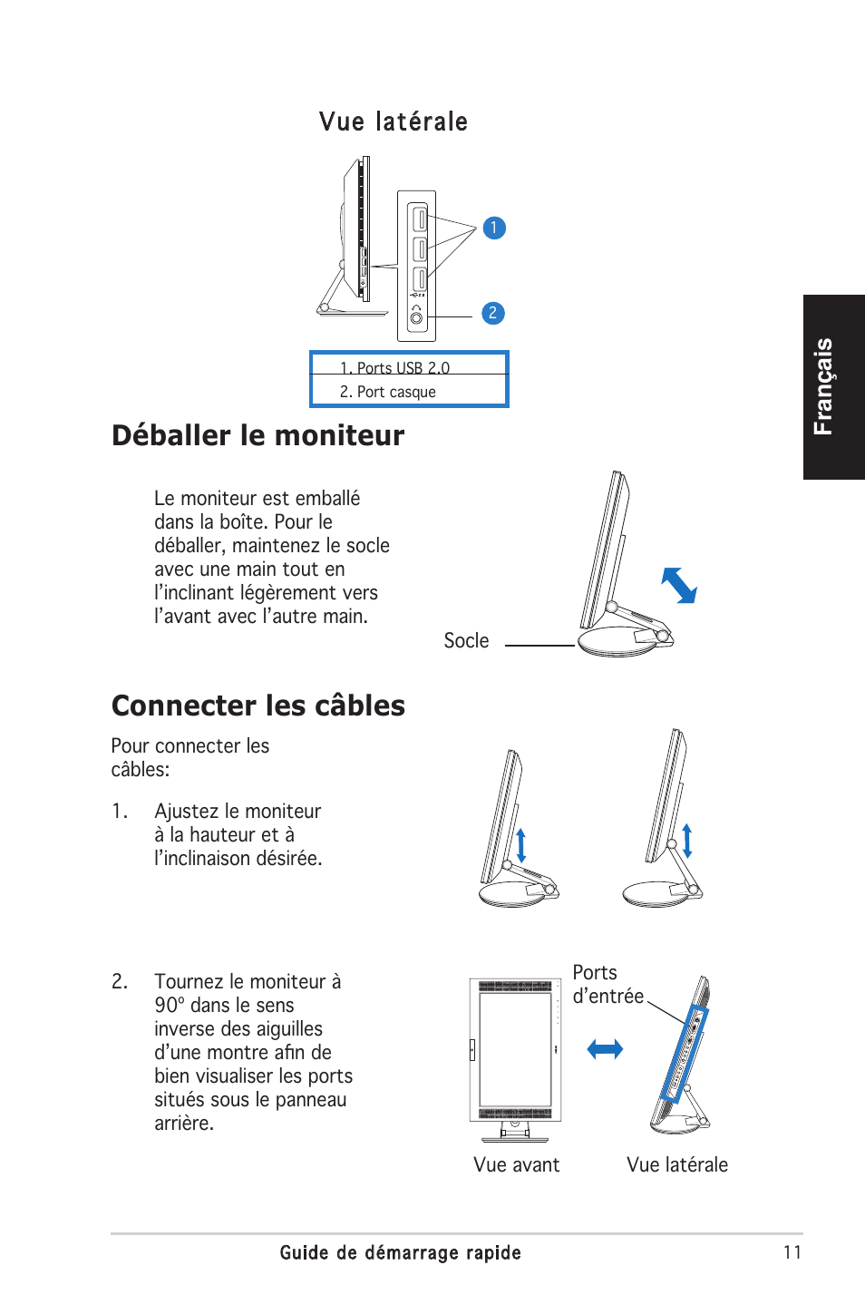 Déballer le moniteur, Connecter les câbles | Asus PW201 User Manual | Page 15 / 124