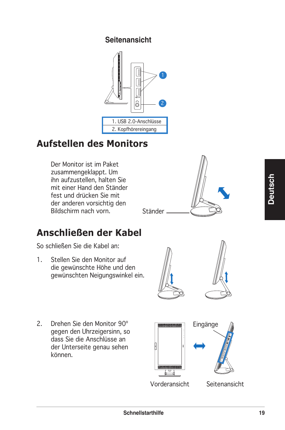 Aufstellen des monitors, Anschließen der kabel | Asus PW201 User Manual | Page 23 / 124