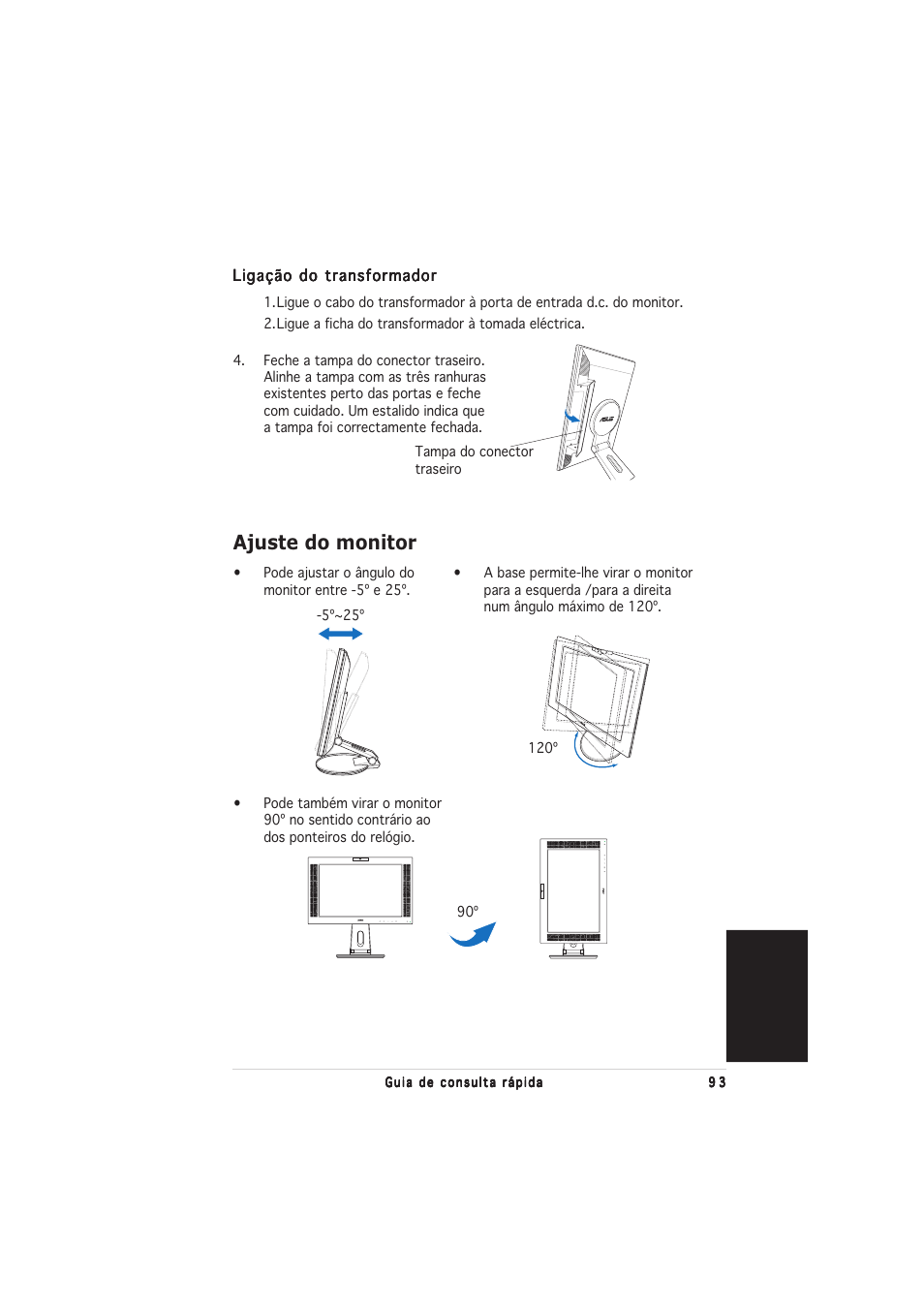 Ajuste do monitor | Asus PW201 User Manual | Page 97 / 124