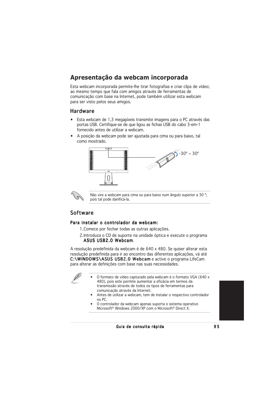 Apresentação da webcam incorporada | Asus PW201 User Manual | Page 99 / 124