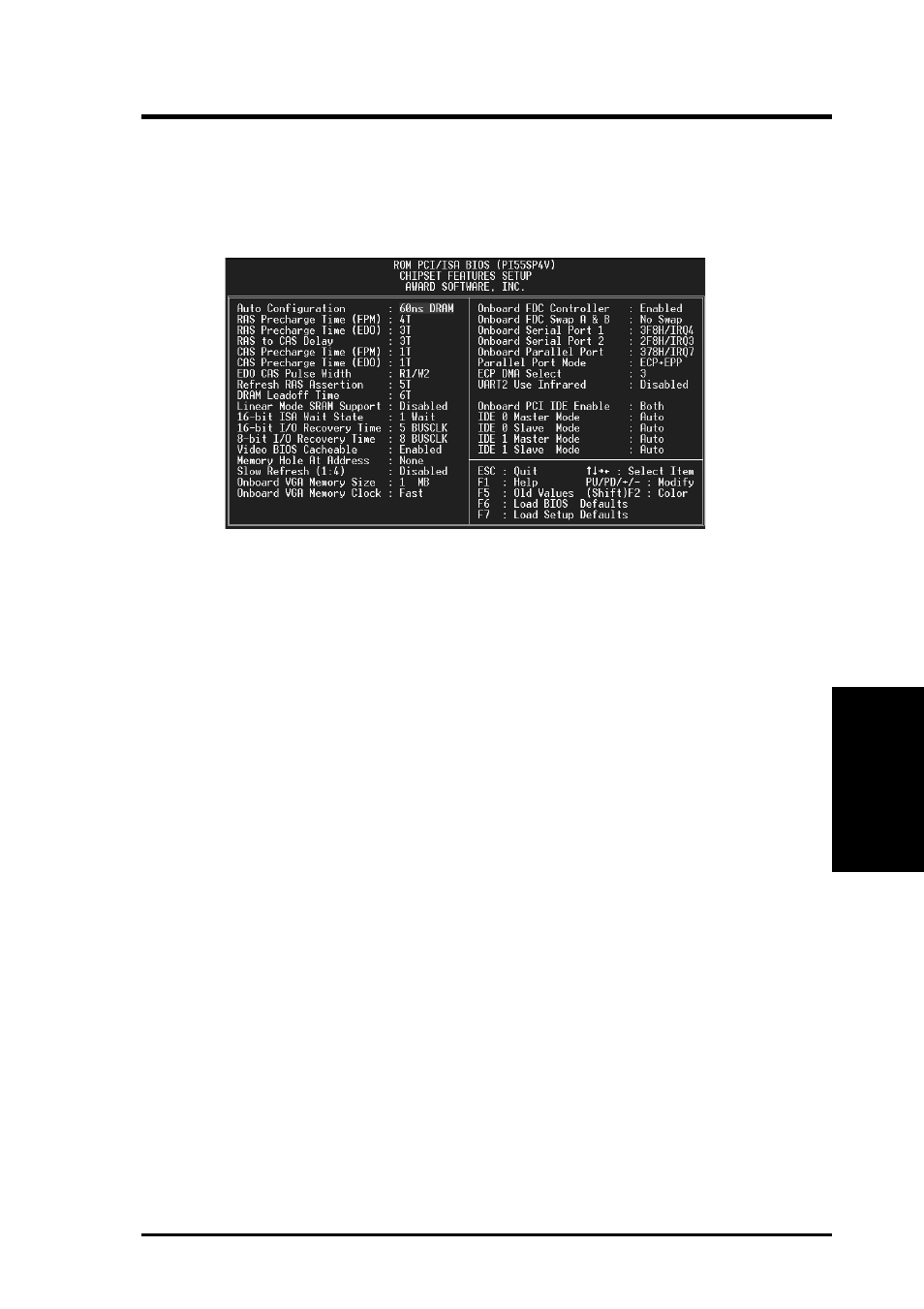 Iv. bios software, Chipset features setup | Asus P/I-P55SP4V User Manual | Page 43 / 96