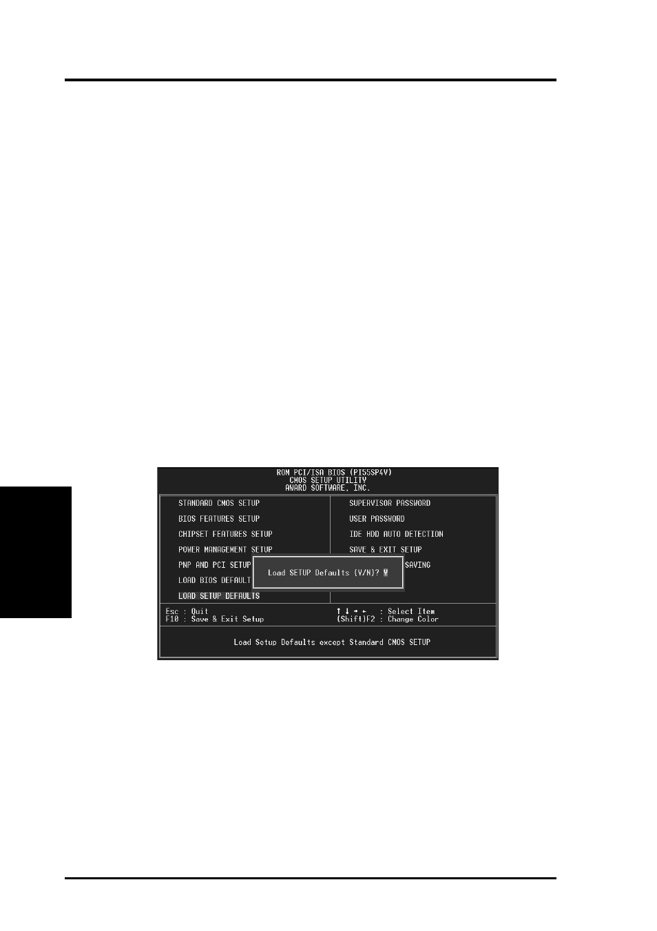 Iv. bios software, Load bios defaults, Load setup defaults | Asus P/I-P55SP4V User Manual | Page 50 / 96