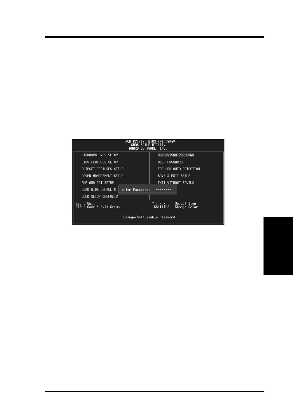 Iv. bios software, Supervisor password and user password | Asus P/I-P55SP4V User Manual | Page 51 / 96