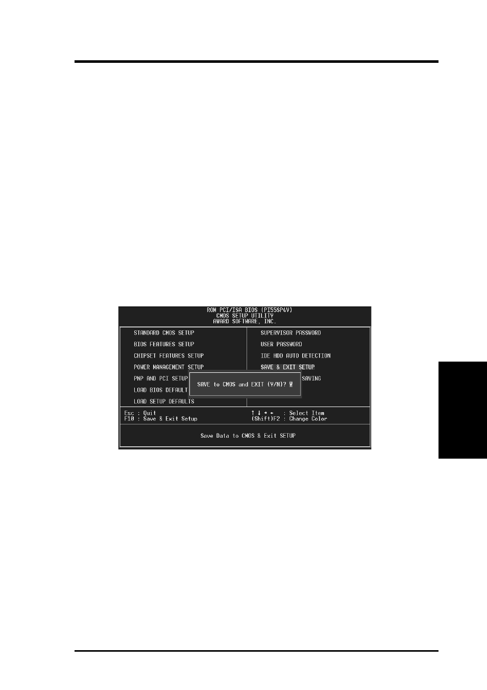 Iv. bios software, Save and exit setup, Exit without saving | Asus P/I-P55SP4V User Manual | Page 53 / 96