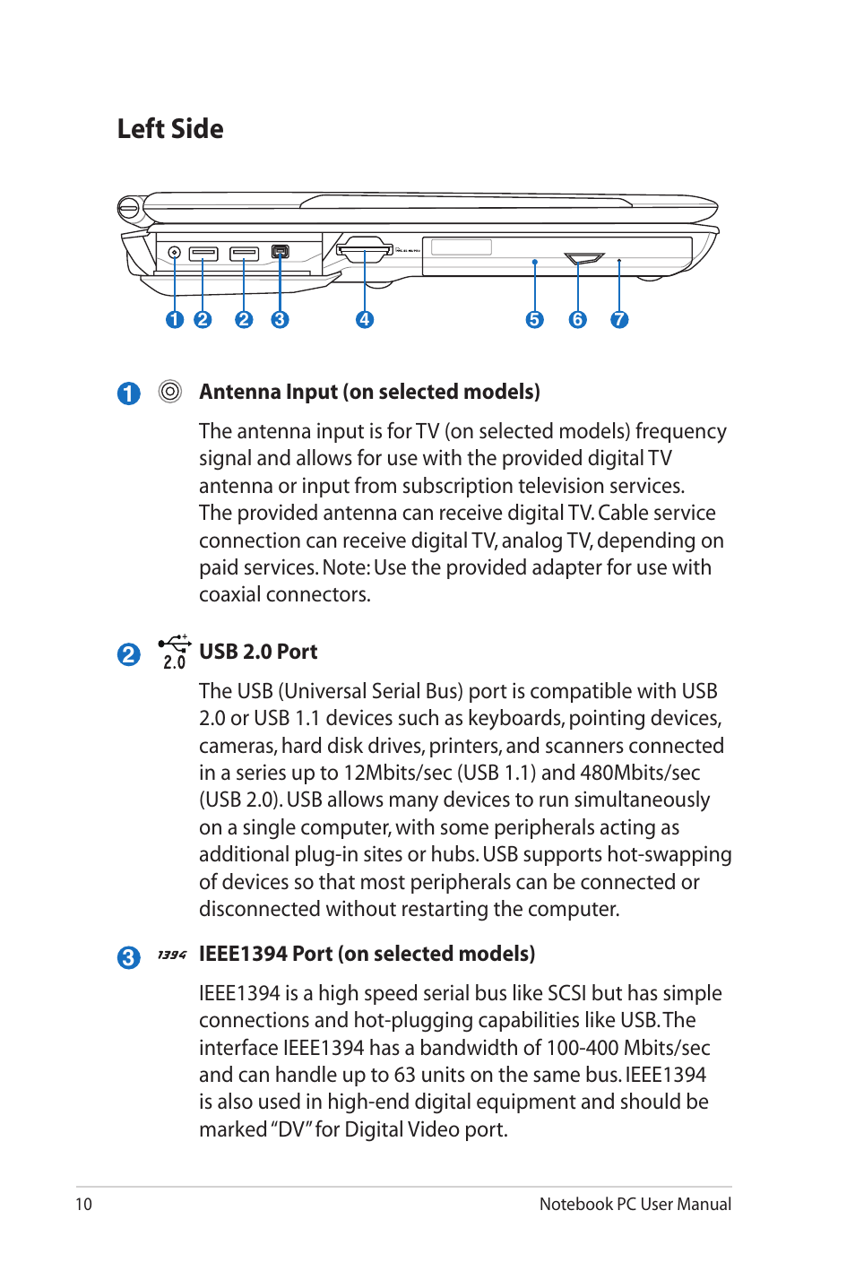 Left side | Asus G72gx User Manual | Page 10 / 28