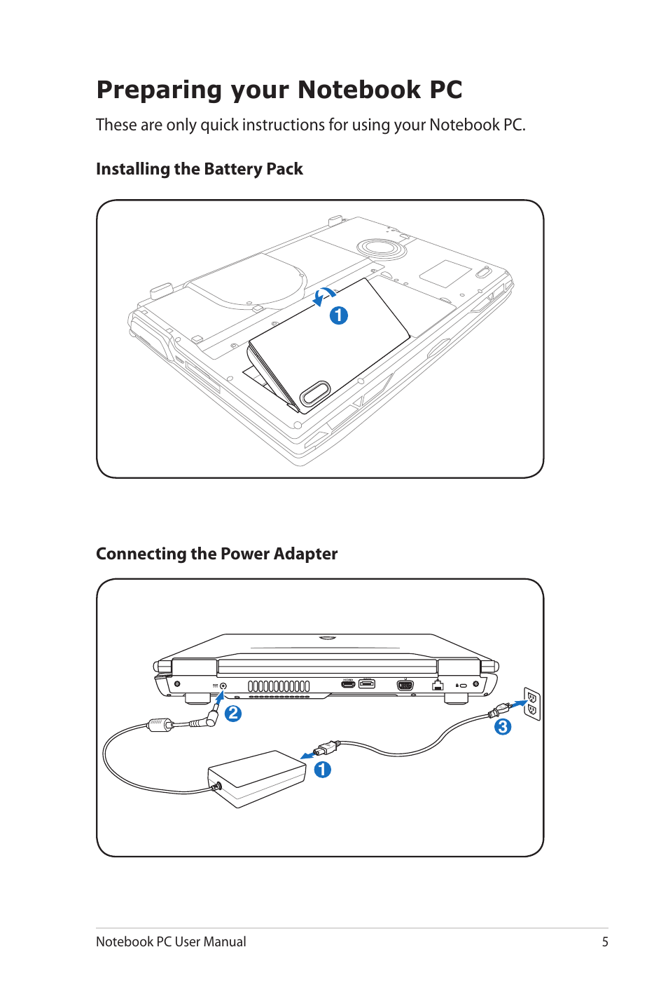 Preparing your notebook pc | Asus G72gx User Manual | Page 5 / 28