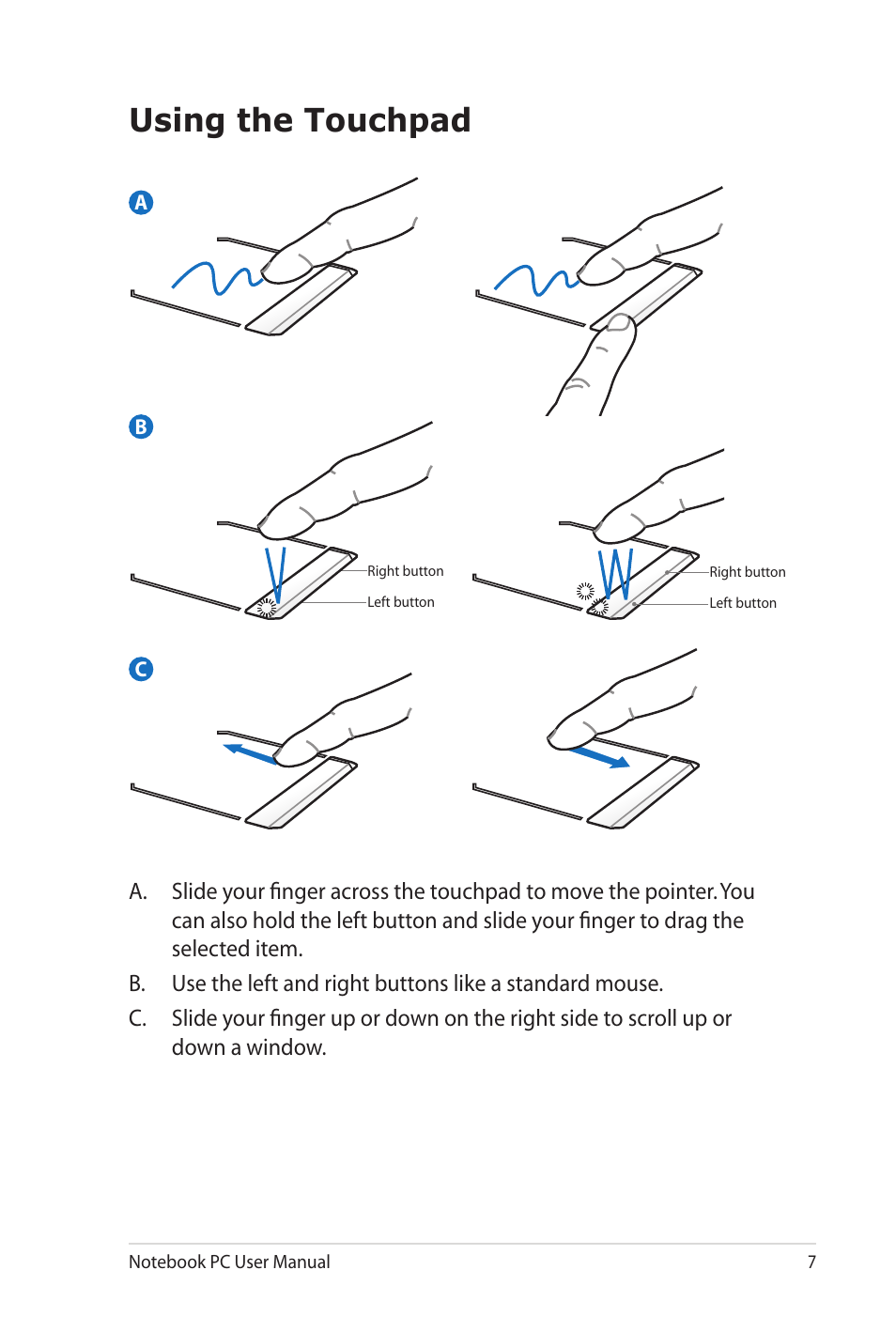 Using the touchpad | Asus G72gx User Manual | Page 7 / 28