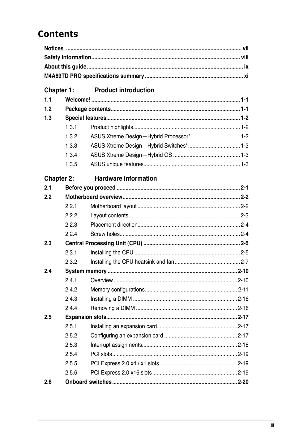 Asus M4A89TD PRO/USB3 User Manual | Page 3 / 120