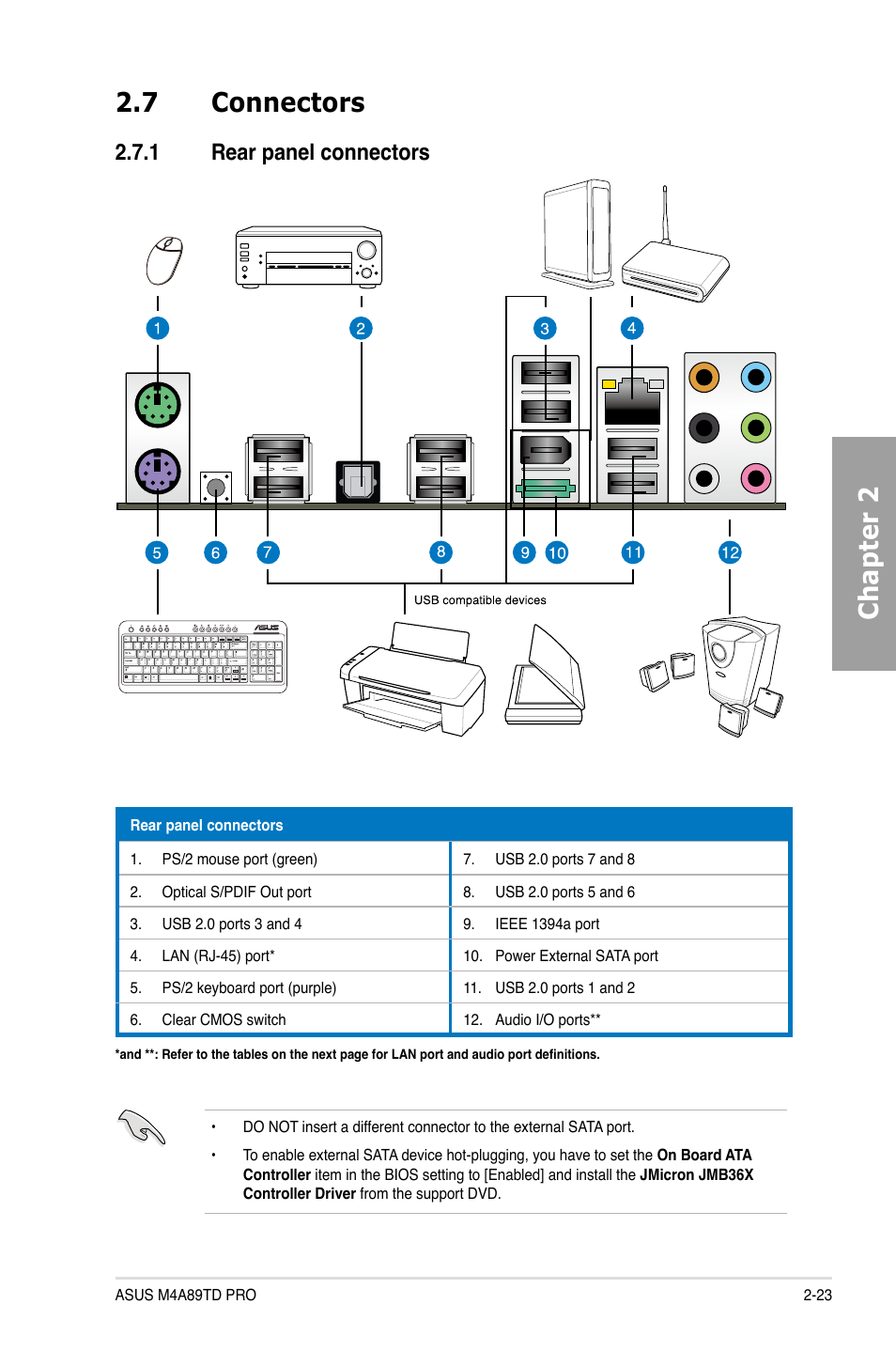 Chapter 2 2.7 connectors, 1 rear panel connectors | Asus M4A89TD PRO/USB3 User Manual | Page 41 / 120