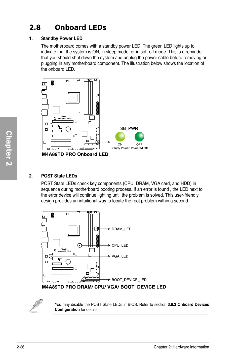 Chapter 2 2.8 onboard leds | Asus M4A89TD PRO/USB3 User Manual | Page 54 / 120