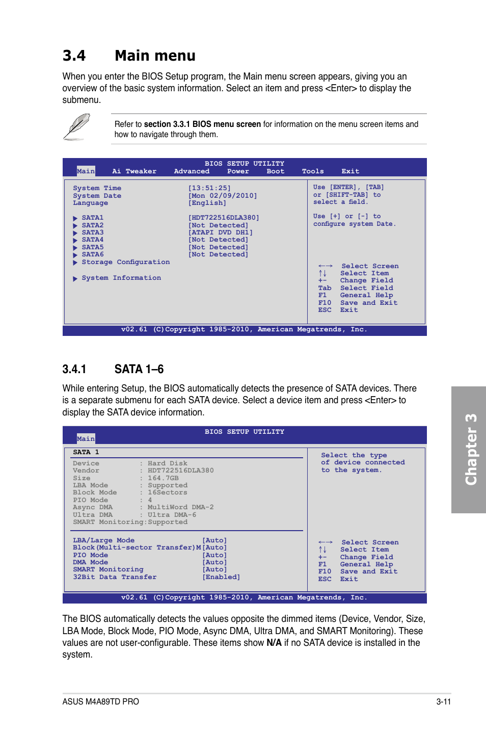 Chapter 3 3.4 main menu, 1 sata 1–6 | Asus M4A89TD PRO/USB3 User Manual | Page 67 / 120