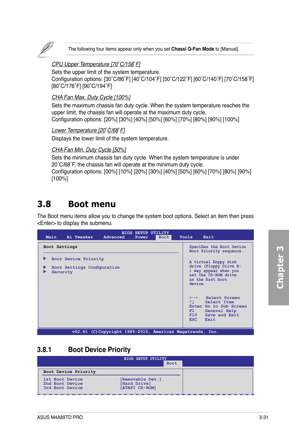 Chapter 3 3.8 boot menu, 1 boot device priority | Asus M4A89TD PRO/USB3 User Manual | Page 87 / 120