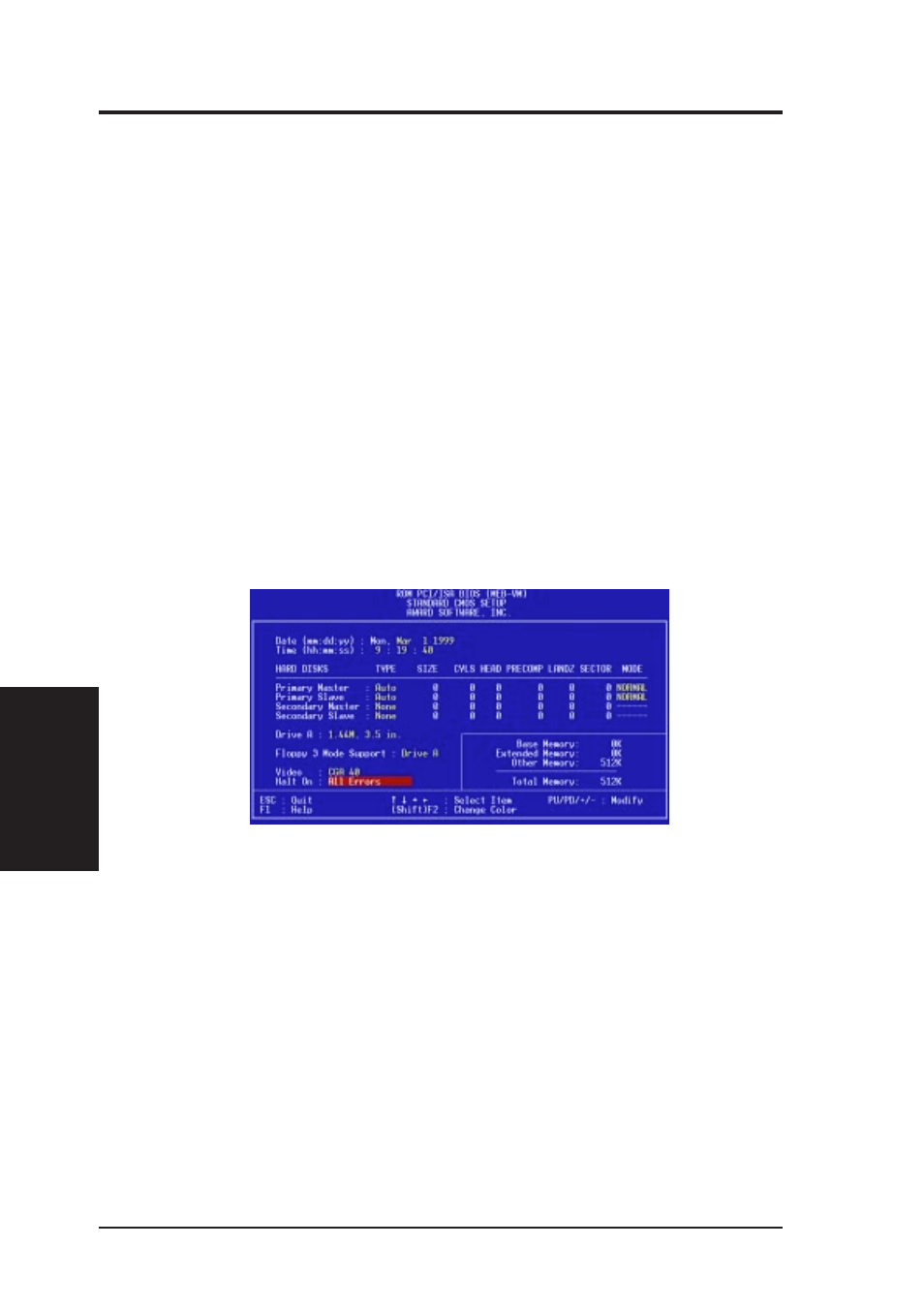 Iv. bios setup, Standard cmos setup | Asus MEB-VM User Manual | Page 38 / 80