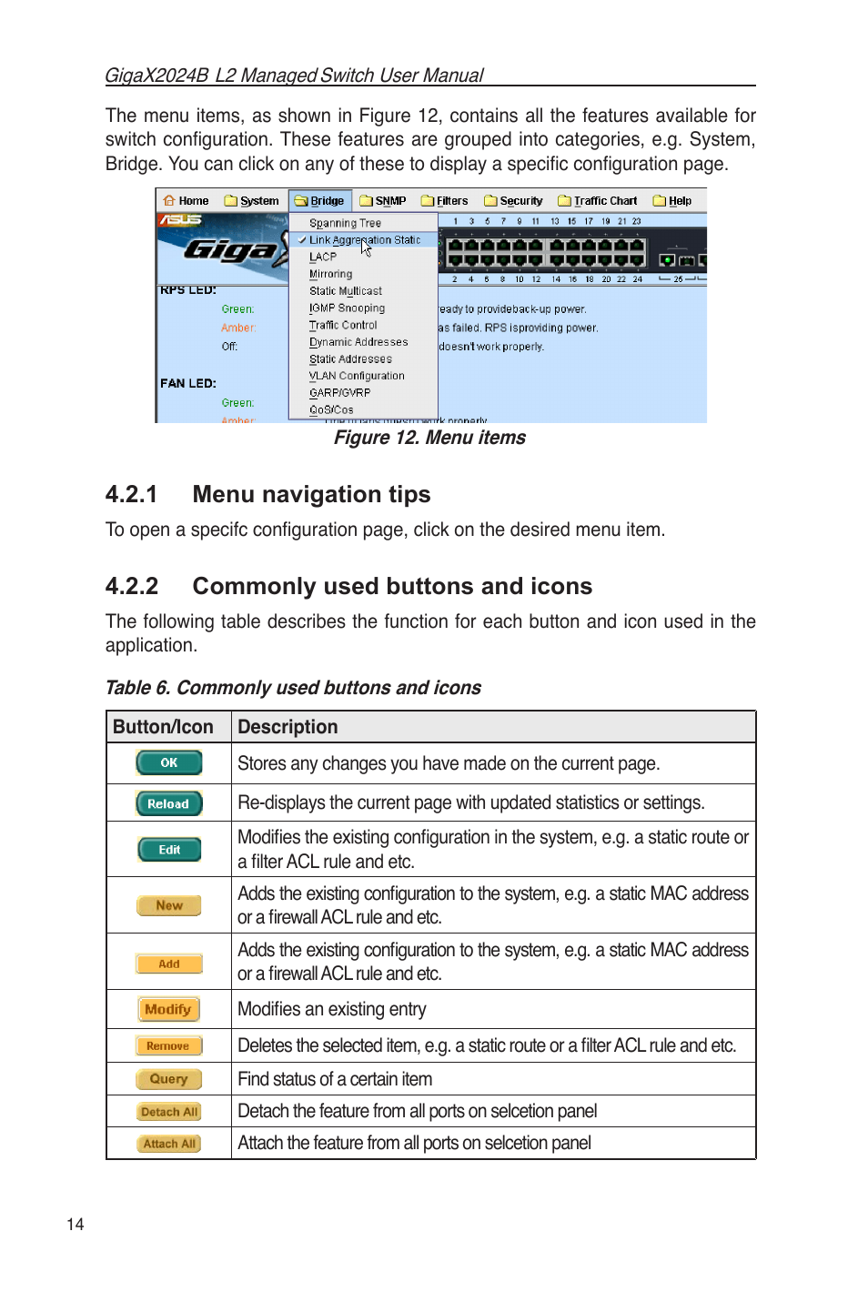 1 menu navigation tips, 2 commonly used buttons and icons | Asus GigaX2024B User Manual | Page 26 / 102