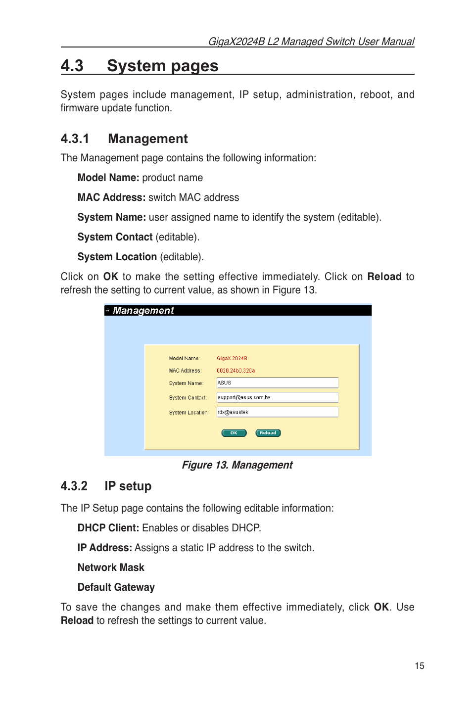 1 management, 3 system pages, 2 ip setup | Asus GigaX2024B User Manual | Page 27 / 102