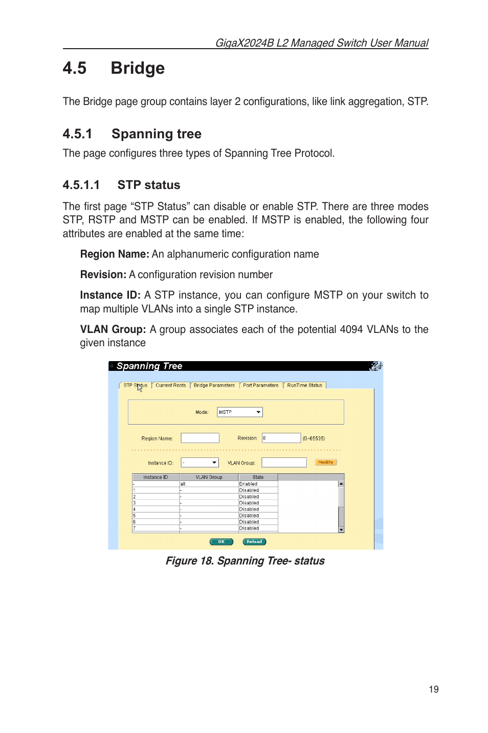 1 spanning tree, 1 stp status, 5 bridge | Asus GigaX2024B User Manual | Page 31 / 102