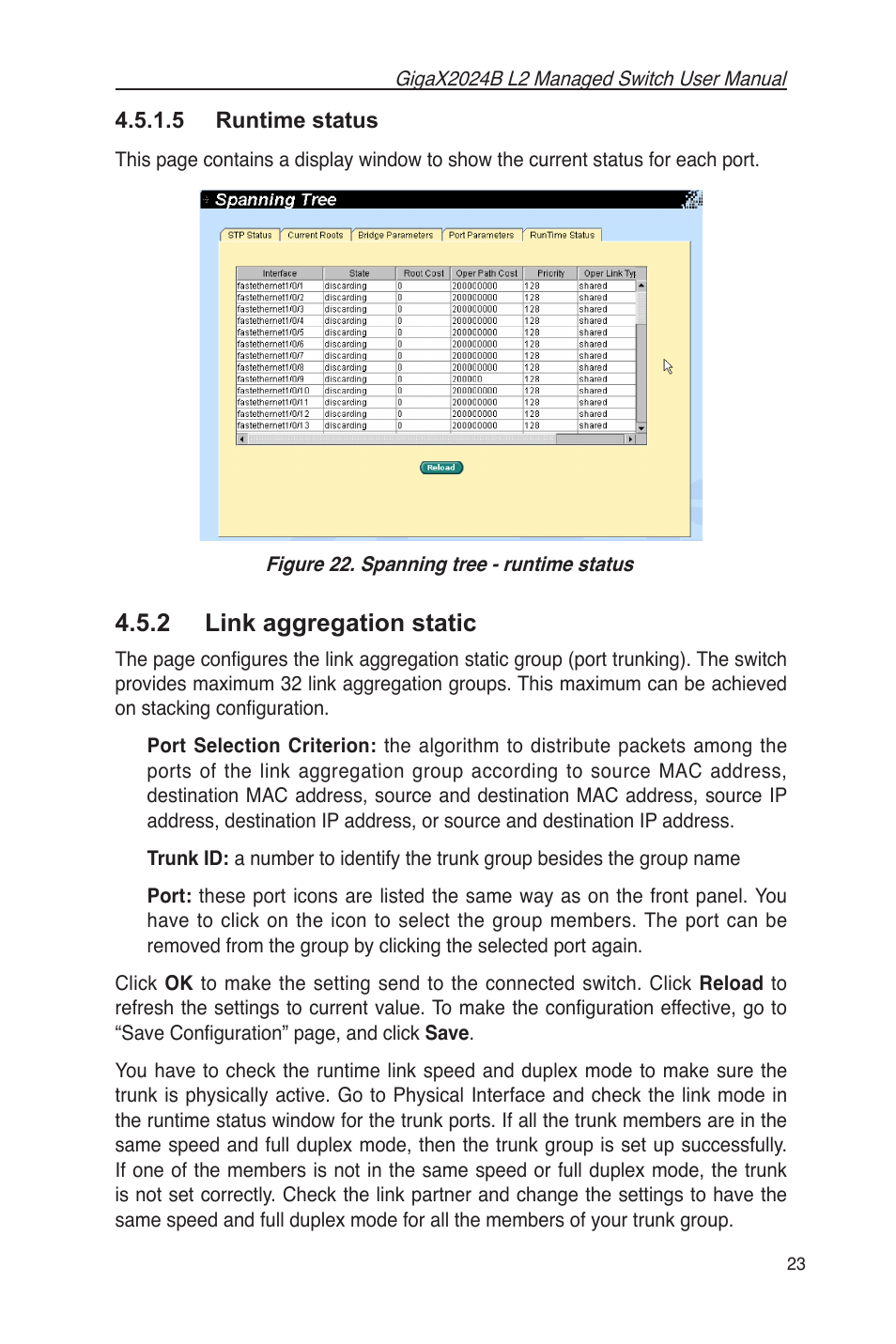 5 runtime status, 2 link aggregation static | Asus GigaX2024B User Manual | Page 35 / 102