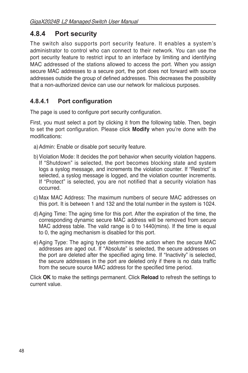 4 port security, 1 port conﬁguration | Asus GigaX2024B User Manual | Page 60 / 102