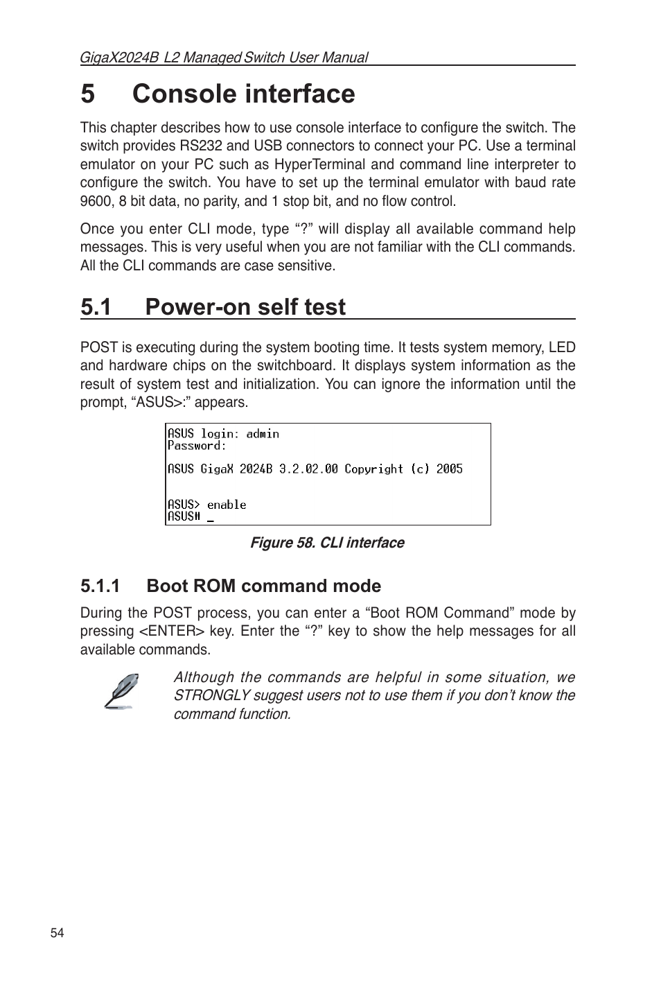 5 console interface, 1 power-on self test, 1 boot rom command mode | Asus GigaX2024B User Manual | Page 66 / 102