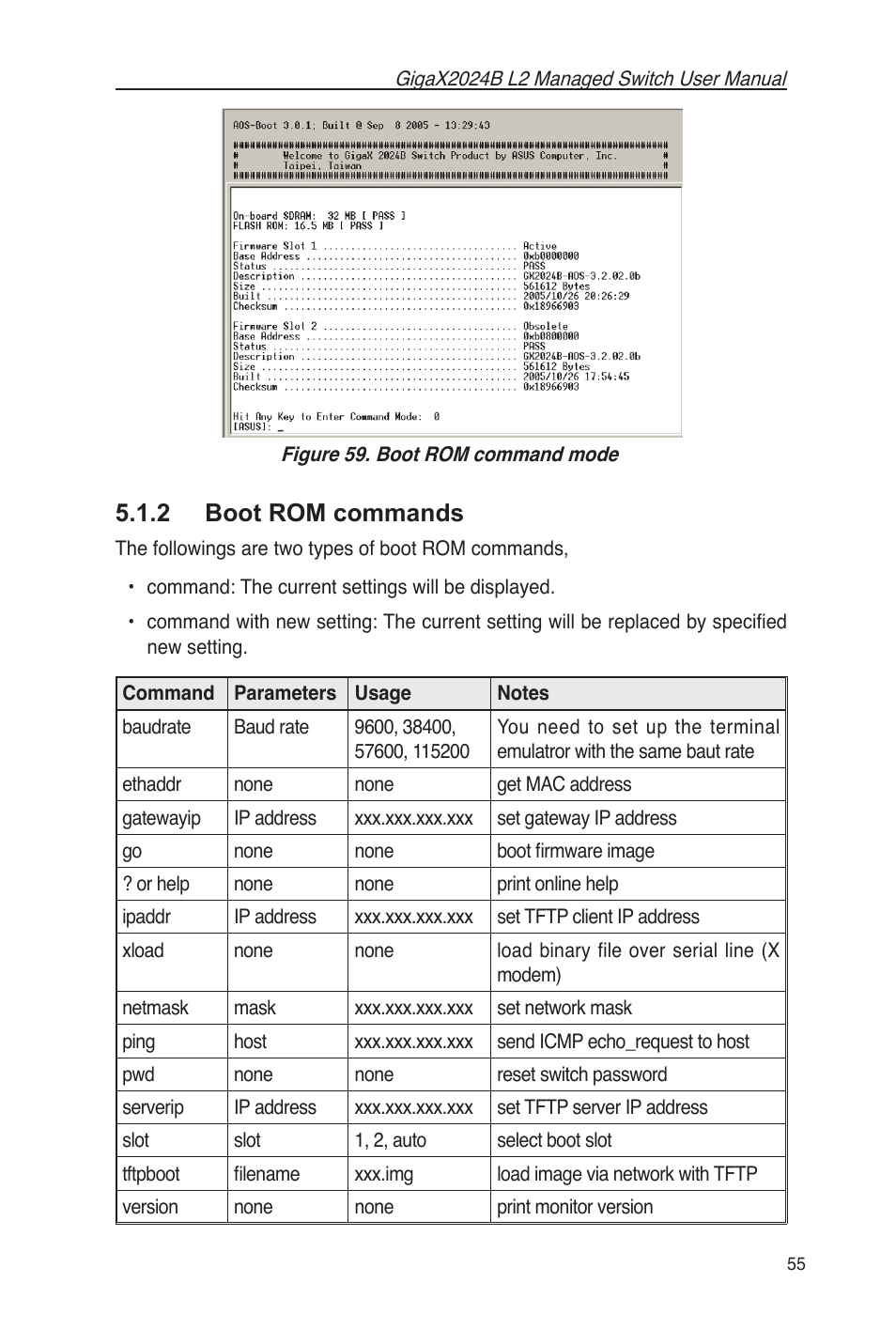 2 boot rom commands | Asus GigaX2024B User Manual | Page 67 / 102
