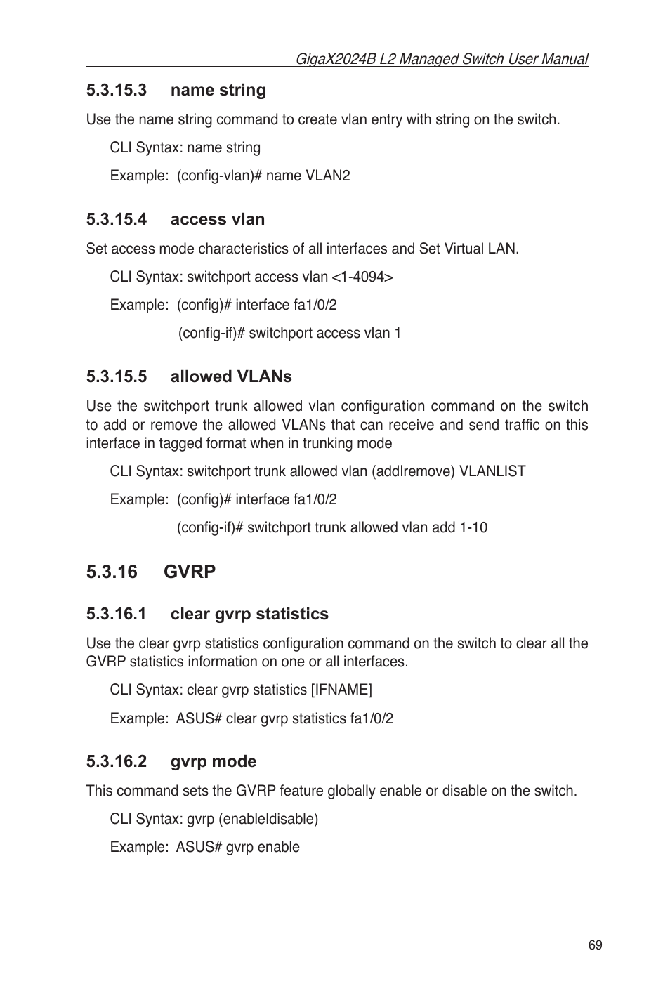 16 gvrp, 1 clear gvrp statistics 5.3.16.2 gvrp mode | Asus GigaX2024B User Manual | Page 81 / 102