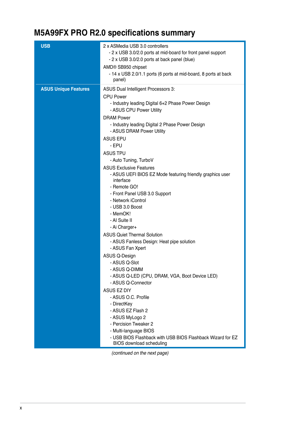 Asus M5A99FX PRO R2.0 User Manual | Page 10 / 178