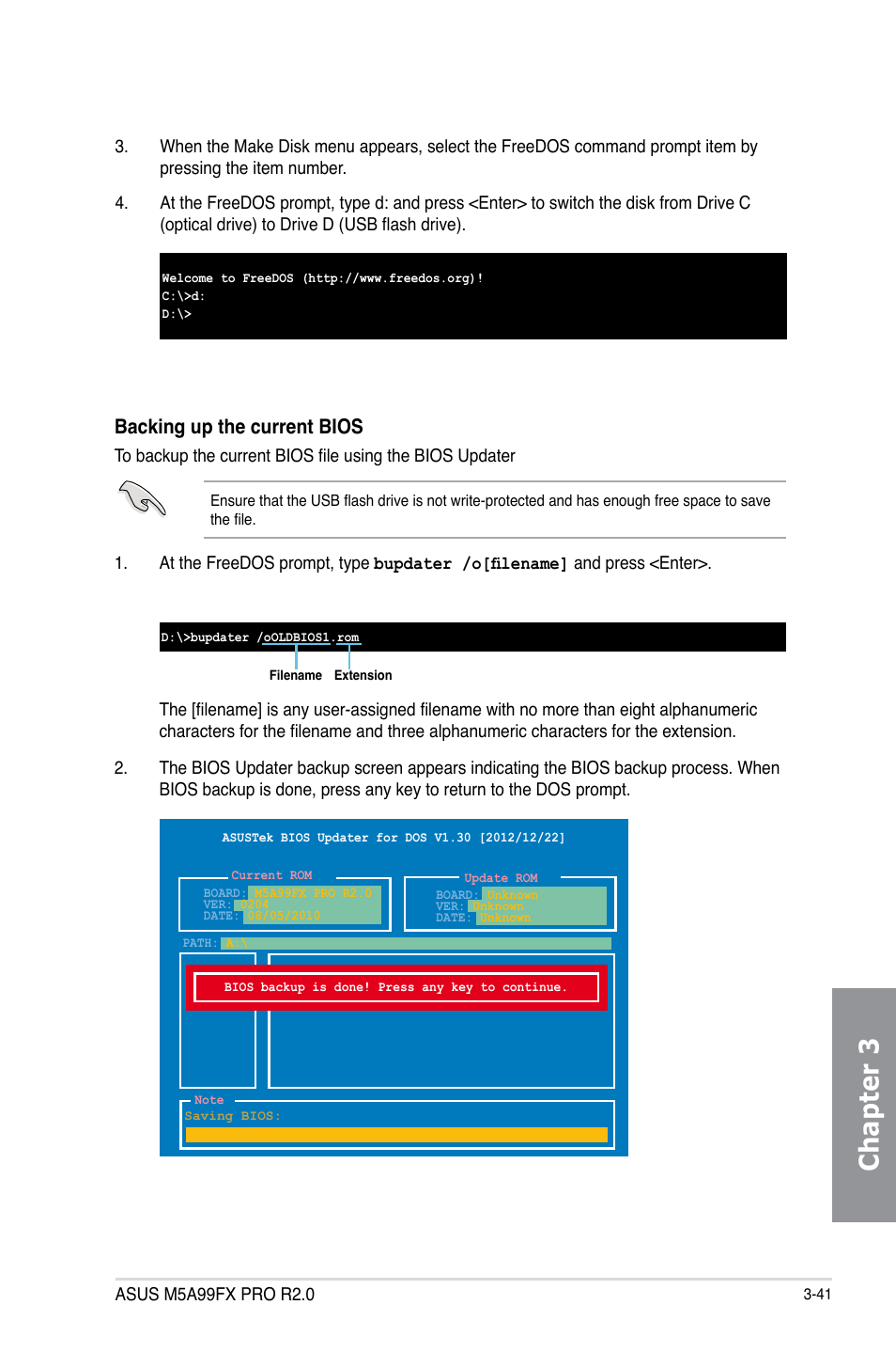 Chapter 3, Backing up the current bios | Asus M5A99FX PRO R2.0 User Manual | Page 113 / 178