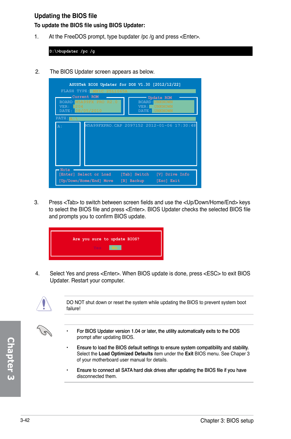 Chapter 3, Updating the bios file | Asus M5A99FX PRO R2.0 User Manual | Page 114 / 178