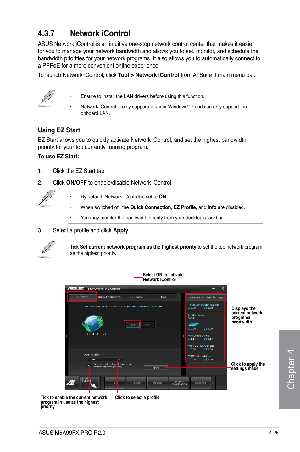 7 network icontrol, Network icontrol -25, Chapter 4 | Using ez start | Asus M5A99FX PRO R2.0 User Manual | Page 139 / 178