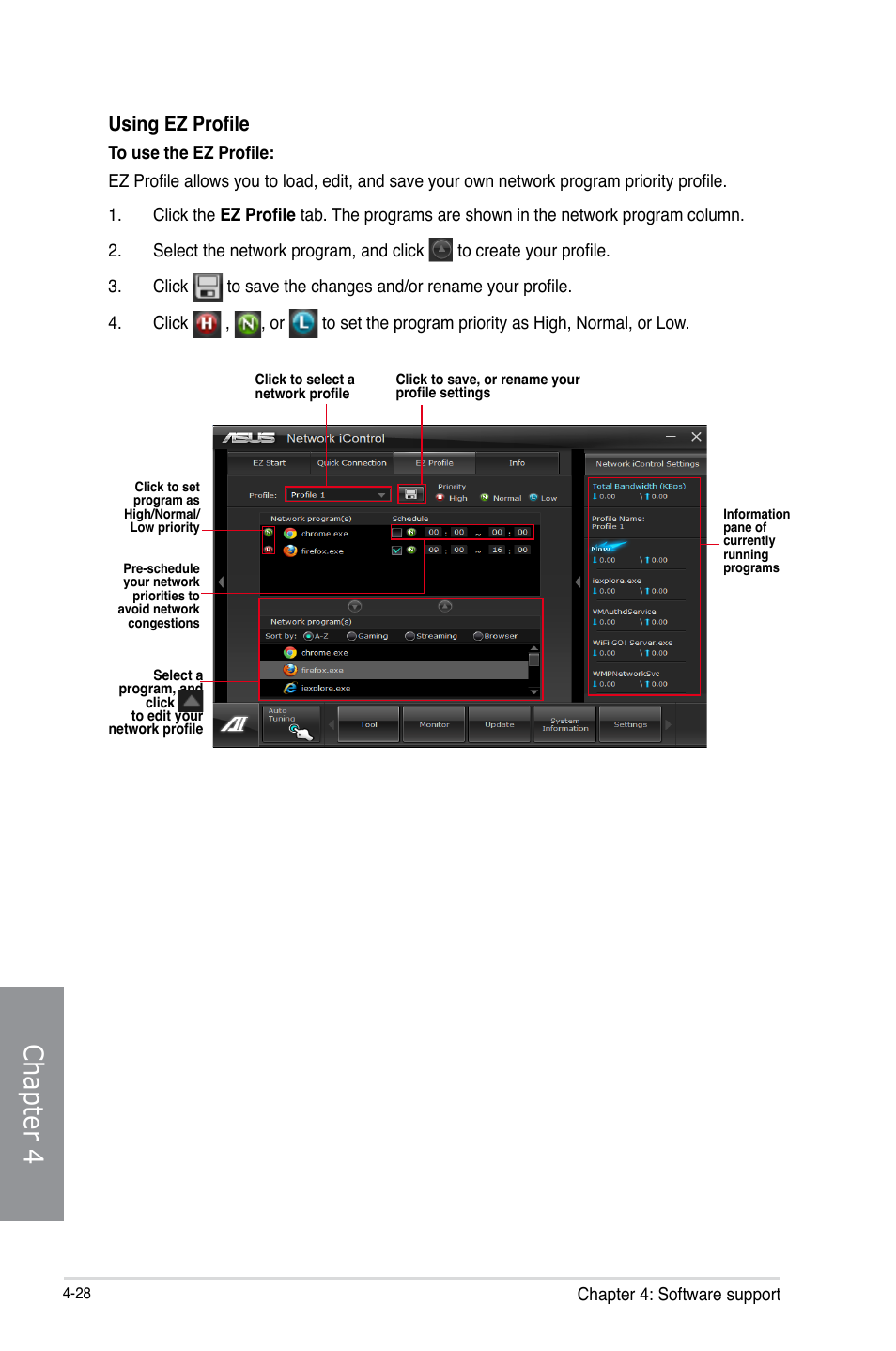 Chapter 4, Using ez profile | Asus M5A99FX PRO R2.0 User Manual | Page 142 / 178