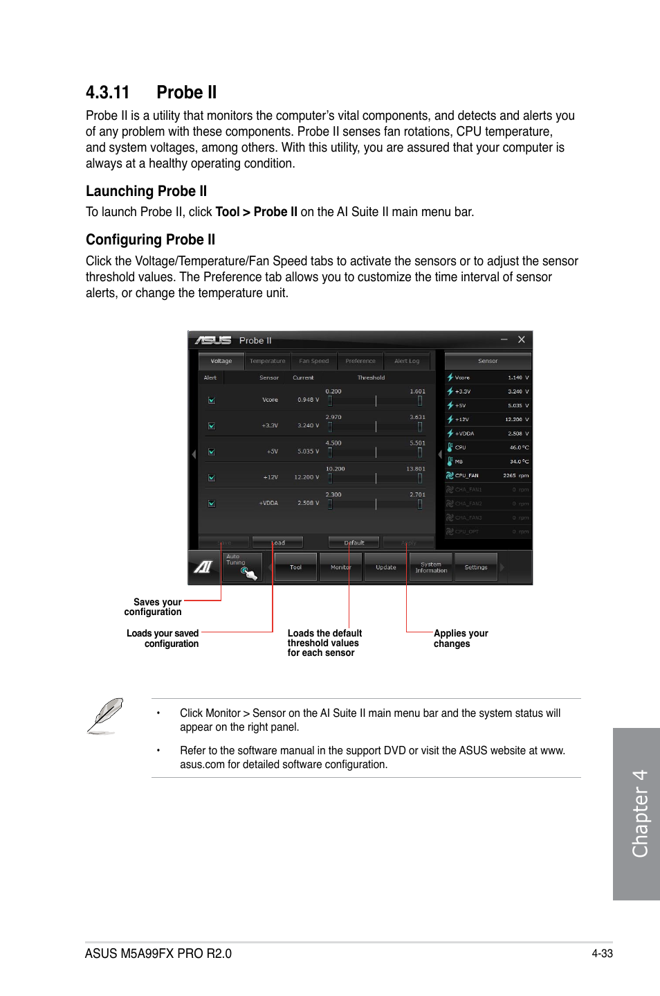 11 probe ii, Probe ii -33, Chapter 4 | Launching probe ii, Configuring probe ii | Asus M5A99FX PRO R2.0 User Manual | Page 147 / 178