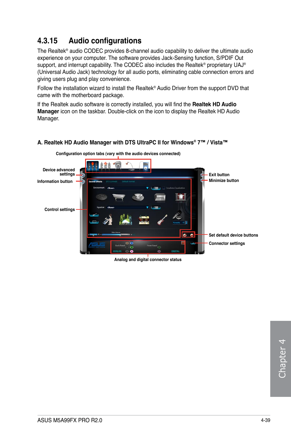 15 audio configurations, Audio configurations -39, Chapter 4 | Asus M5A99FX PRO R2.0 User Manual | Page 153 / 178