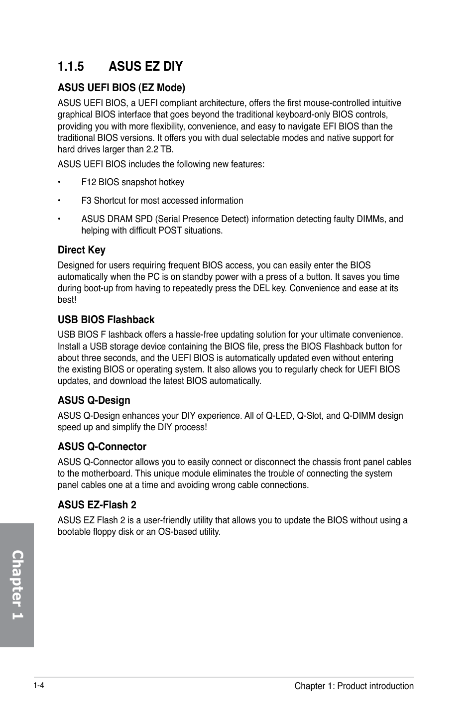 5 asus ez diy, Asus ez diy -4, Chapter 1 | Asus M5A99FX PRO R2.0 User Manual | Page 18 / 178