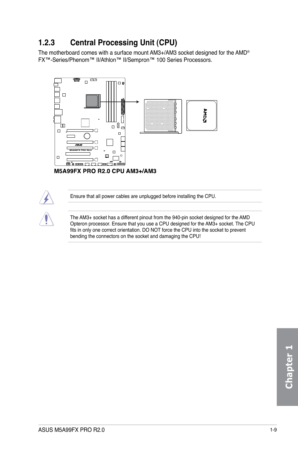 3 central processing unit (cpu), Central processing unit (cpu) -9, Chapter 1 | Asus M5A99FX PRO R2.0 User Manual | Page 23 / 178