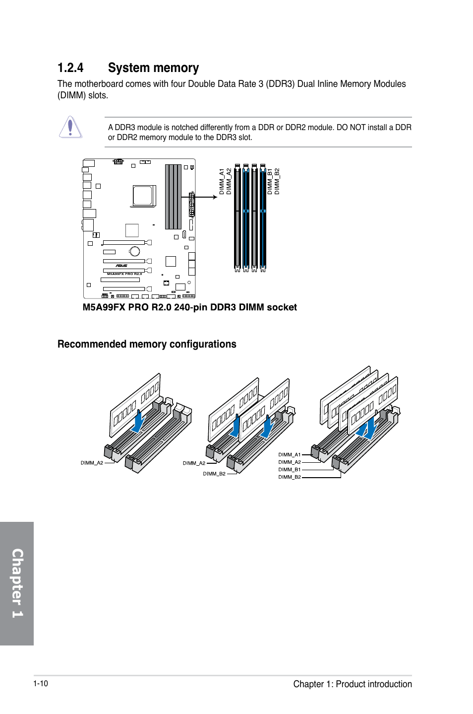 4 system memory, System memory -10, Chapter 1 | Asus M5A99FX PRO R2.0 User Manual | Page 24 / 178