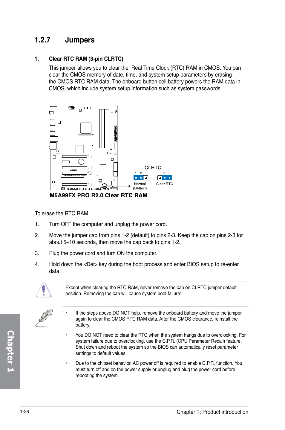 7 jumpers, Jumpers -26, Chapter 1 | Asus M5A99FX PRO R2.0 User Manual | Page 40 / 178