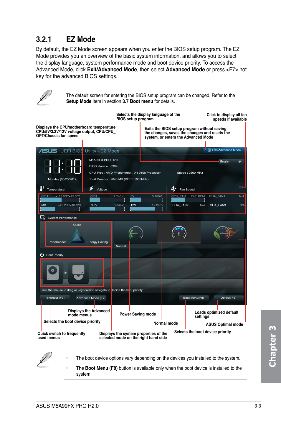 1 ez mode, Ez mode -3, Chapter 3 | Asus M5A99FX PRO R2.0 User Manual | Page 75 / 178