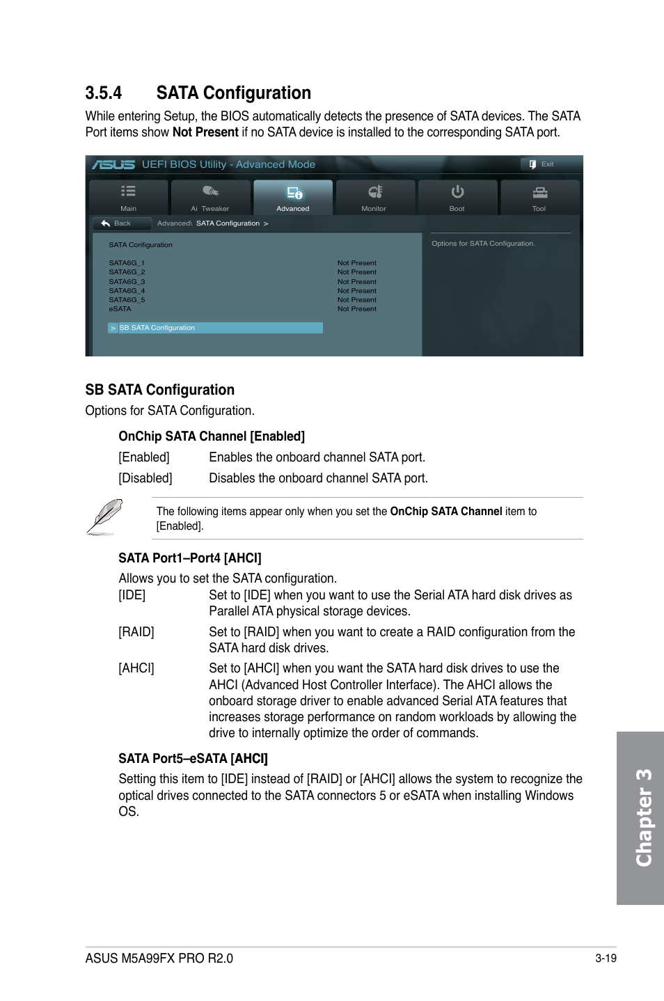 4 sata configuration, Sata configuration -19, Chapter 3 | Sb sata configuration | Asus M5A99FX PRO R2.0 User Manual | Page 91 / 178