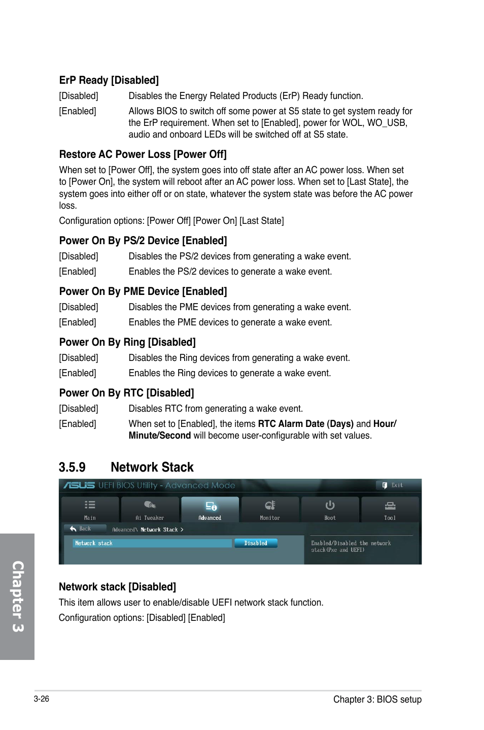 9 network stack, Network stack -26, Chapter 3 | Asus M5A99FX PRO R2.0 User Manual | Page 98 / 178